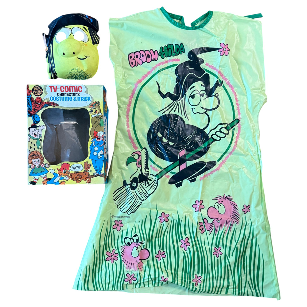 Vintage 1976 Ben Cooper Broom Hilda Costume & Mask + Box #804 Child Large 12-14